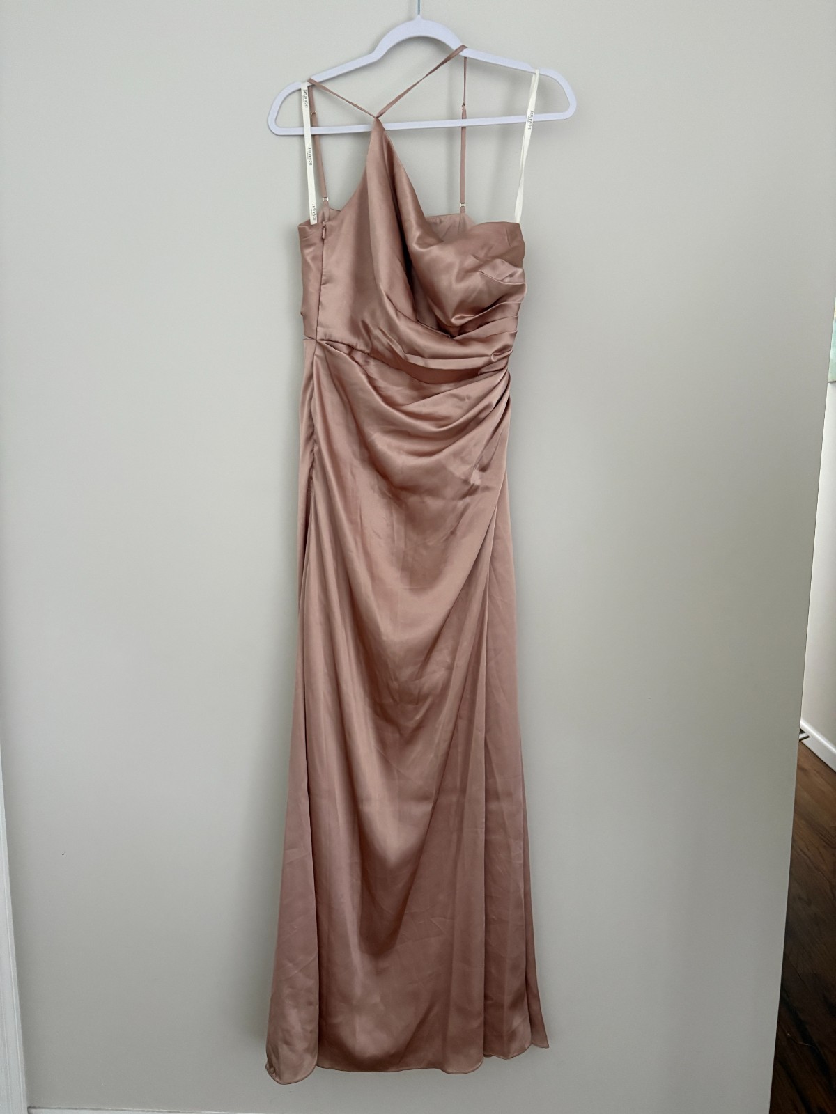 Galina Signature Charmeuse Draped Maxi Dress Sand Glam Elegant Goddess Sleek 8