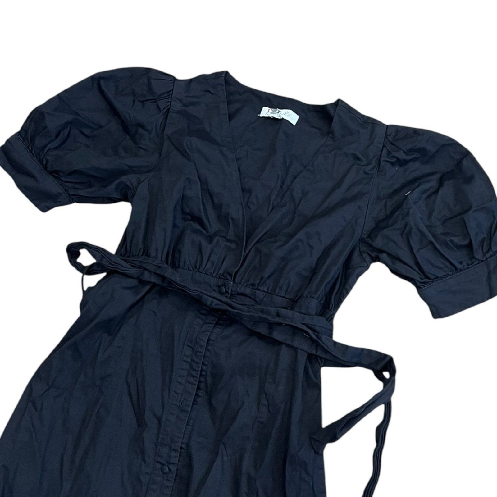 Love, Whit by Whitney Port Black Cotton Puff Sleeve Midi Shirt Dress M