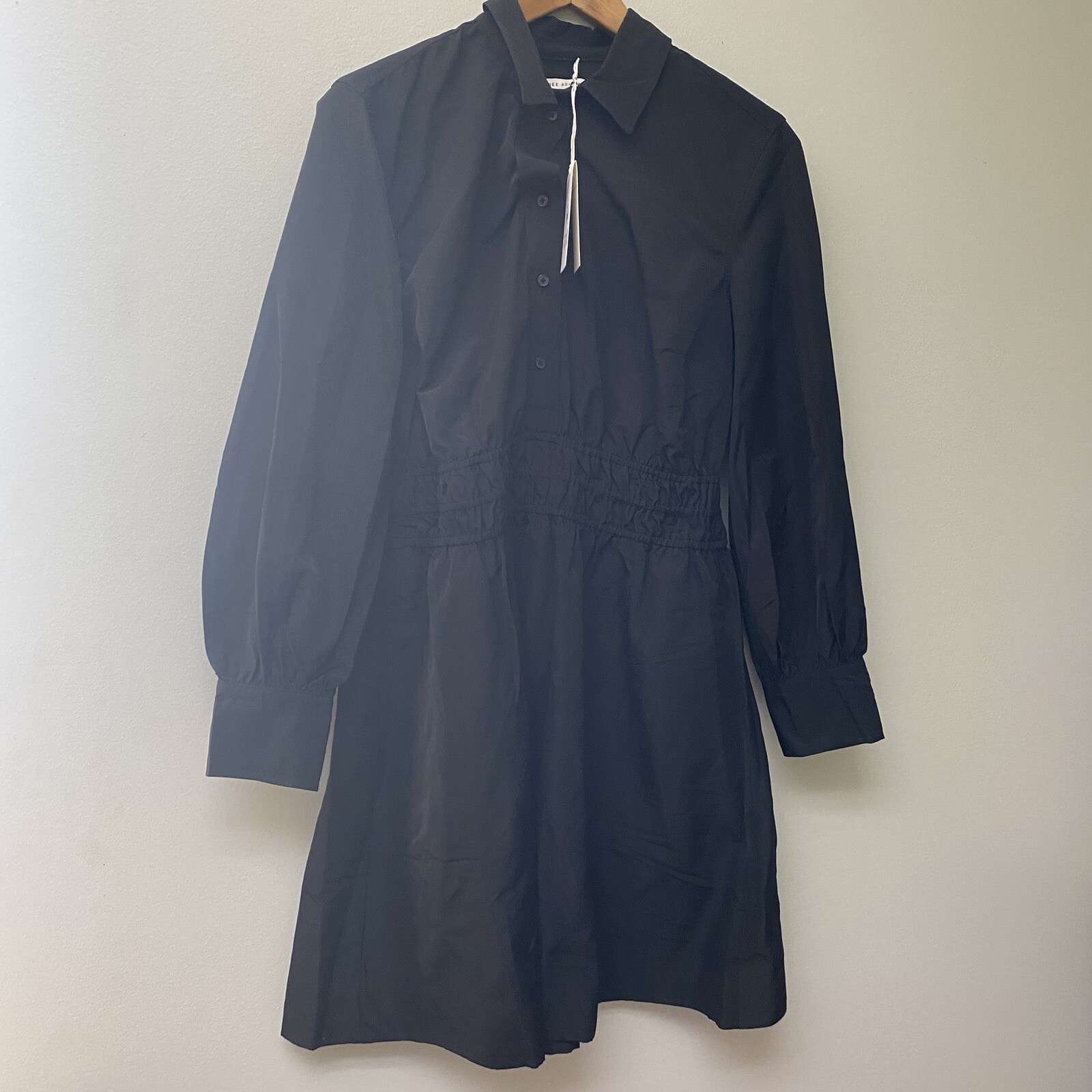 Free Assembly Womens Smock Waist Mini Shirt Dress With Long Sleeves Size Medium