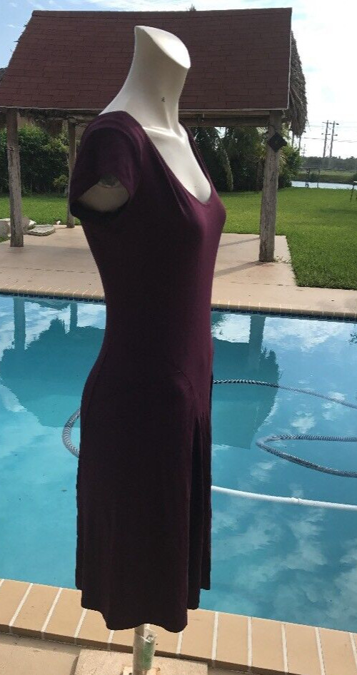 CELINE DEEP PURPLE STRETCH CAP SLEEVE CASUAL DRESS Sz 38 MADE IN FRANCE