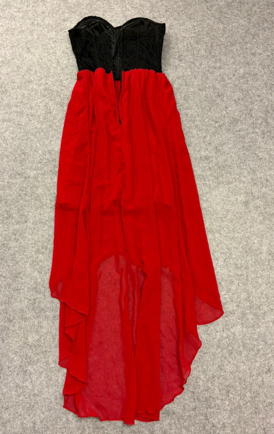 My Michelle Size 1 Black Red Strapless High Low Maxi Dress Corset Lace Formal
