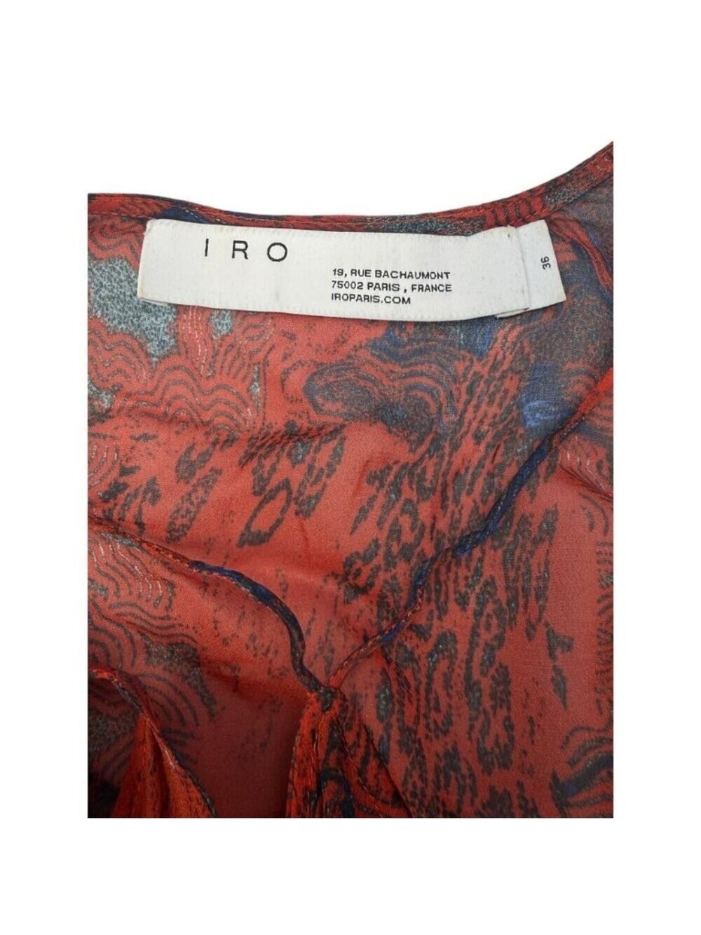 Iro Kizz Chiffon Surplice Neckline Ruffle Mini Dress Womens US 4 FR 36 Red Blue