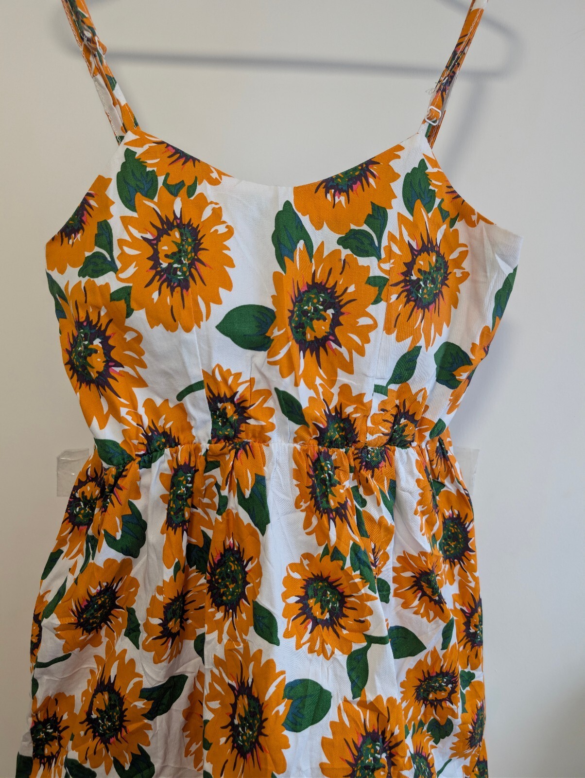 Sunflower Print Strappy Mini Dress White Yellow Lace Up Back UK 8/10