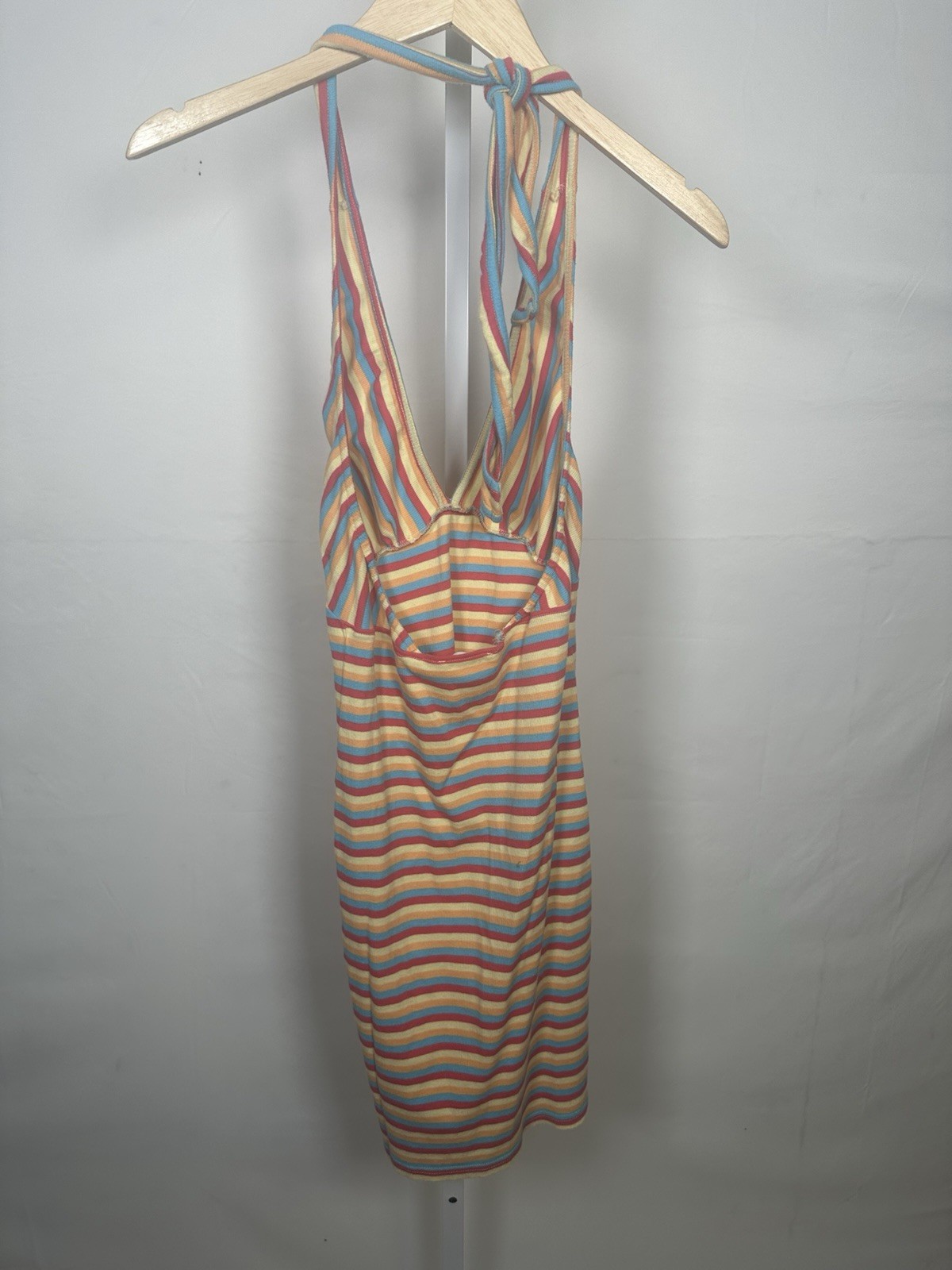Abound Multicolor Striped Knit V-Neck Halter Backless Stretch Mini Dress XS