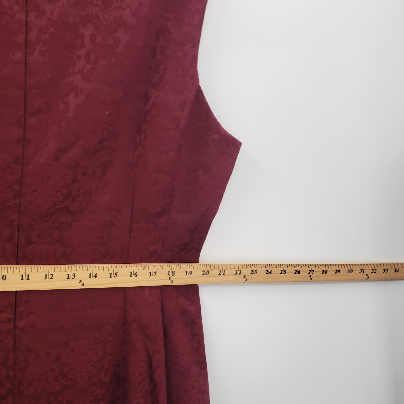 Eva Mendes 20 Damask Fit Flare Dress Sleeveless Pleated Zip Up Cotton Burgundy