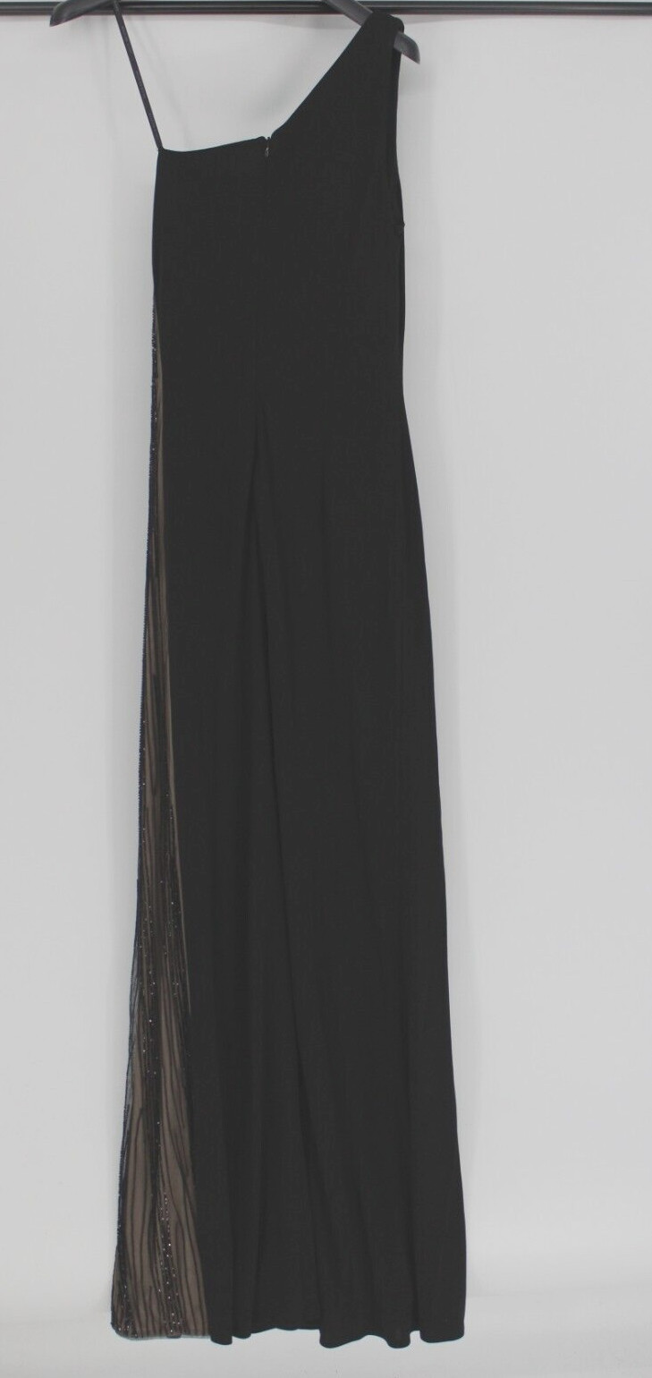 DAVID MEISTER Black 1-Shoulder Long Beaded & nude Side Formal Dress Size 12 $648