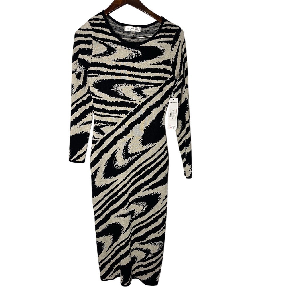 Madden Girl Sweater Maxi Dress Womens Size S Zebra Print Long Sleeve