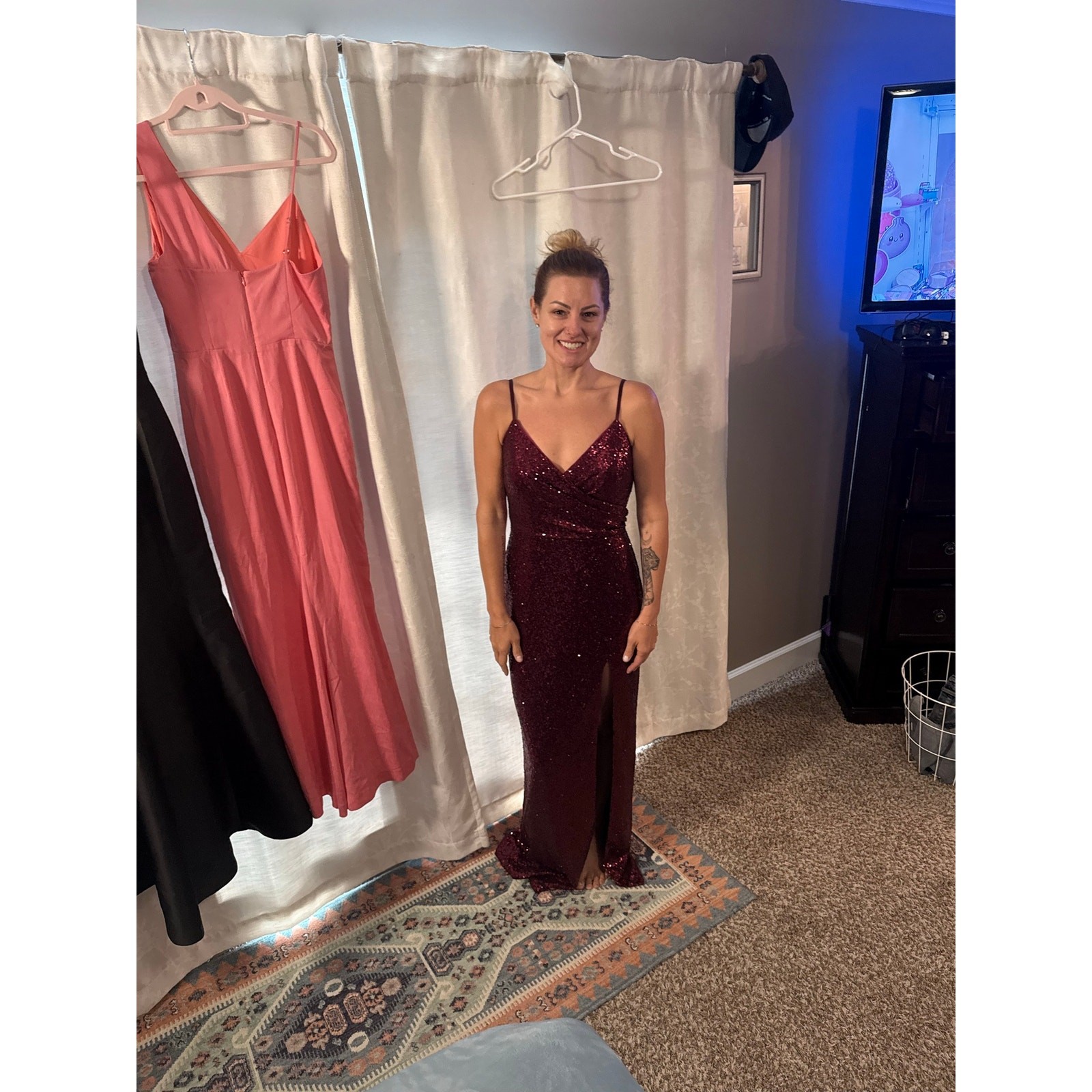 Revelry Rava Sequin Dress Cabernet Size 8 Bridesmaid Formal Maxi Gown Slit