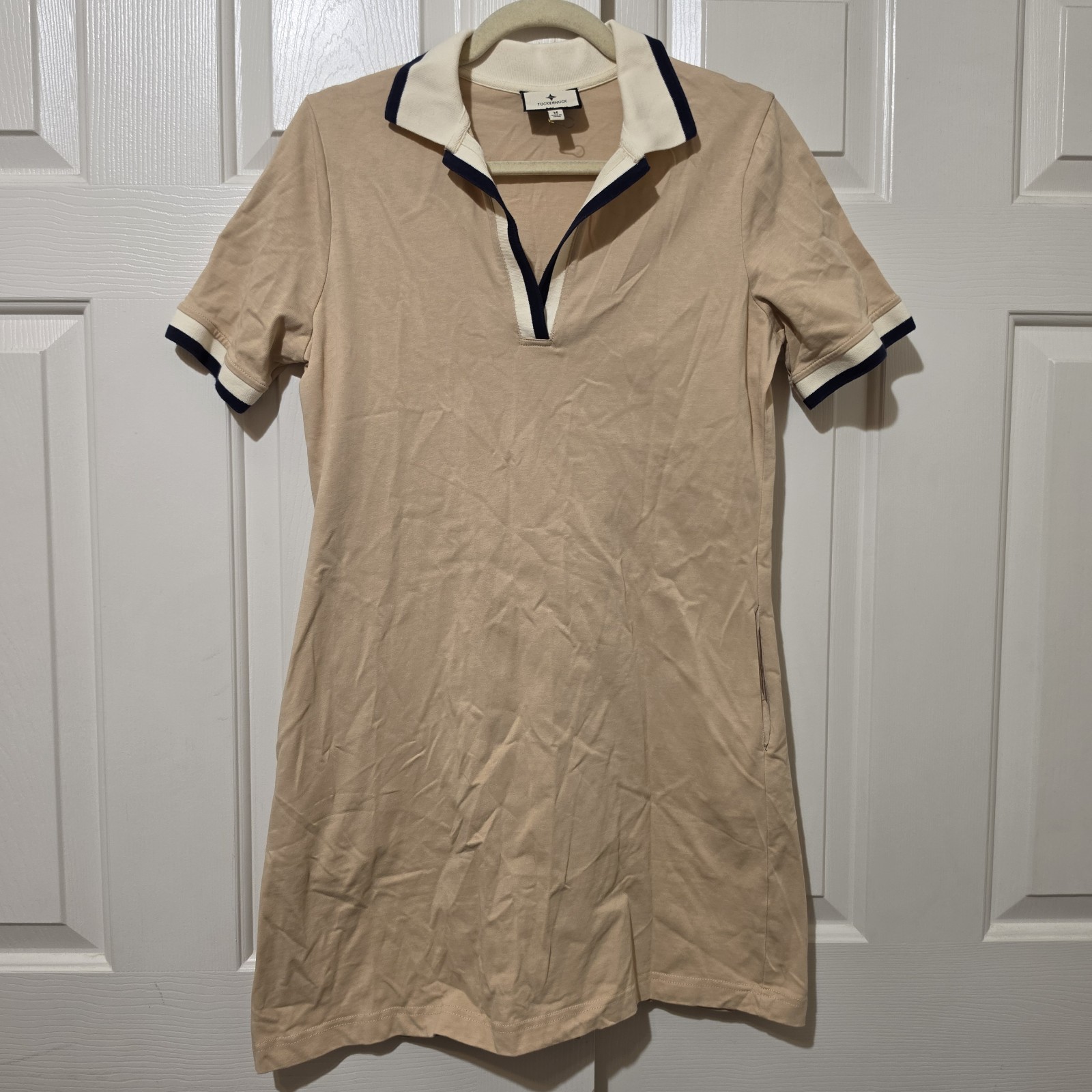 Tuckernuck Hutton Polo Dress Biege Tan Preppy Smart Classic Minimalist Sz M NWOT