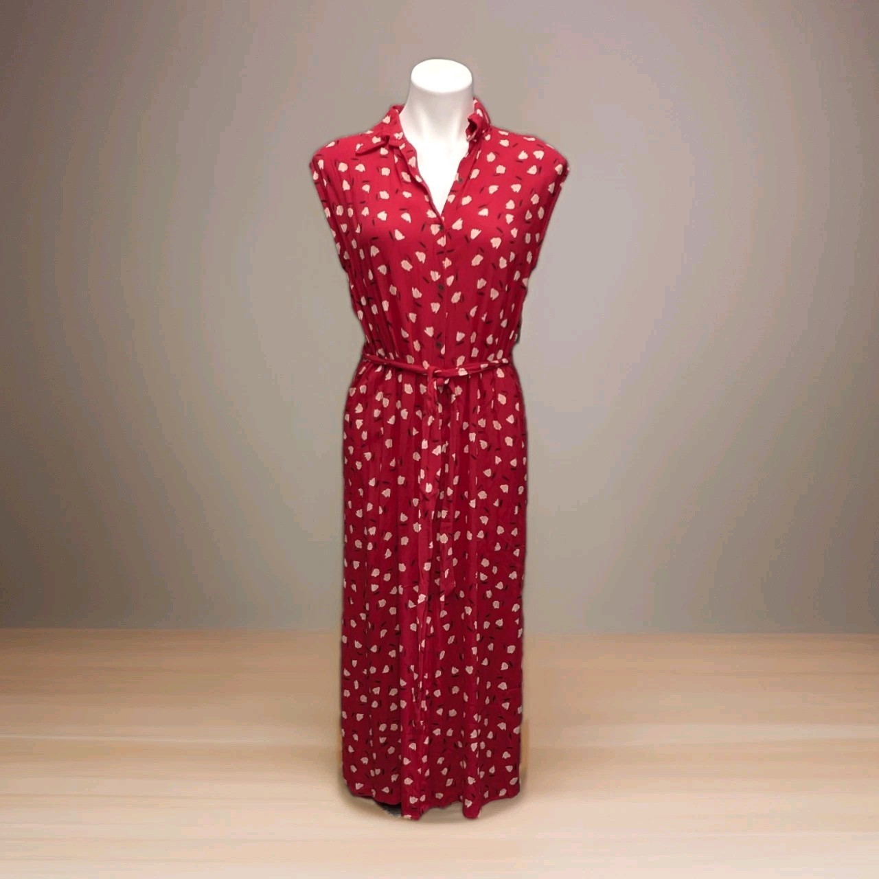 Billabong Little Flirt Red Floral Maxi Sleeveless Button Down Dress Small