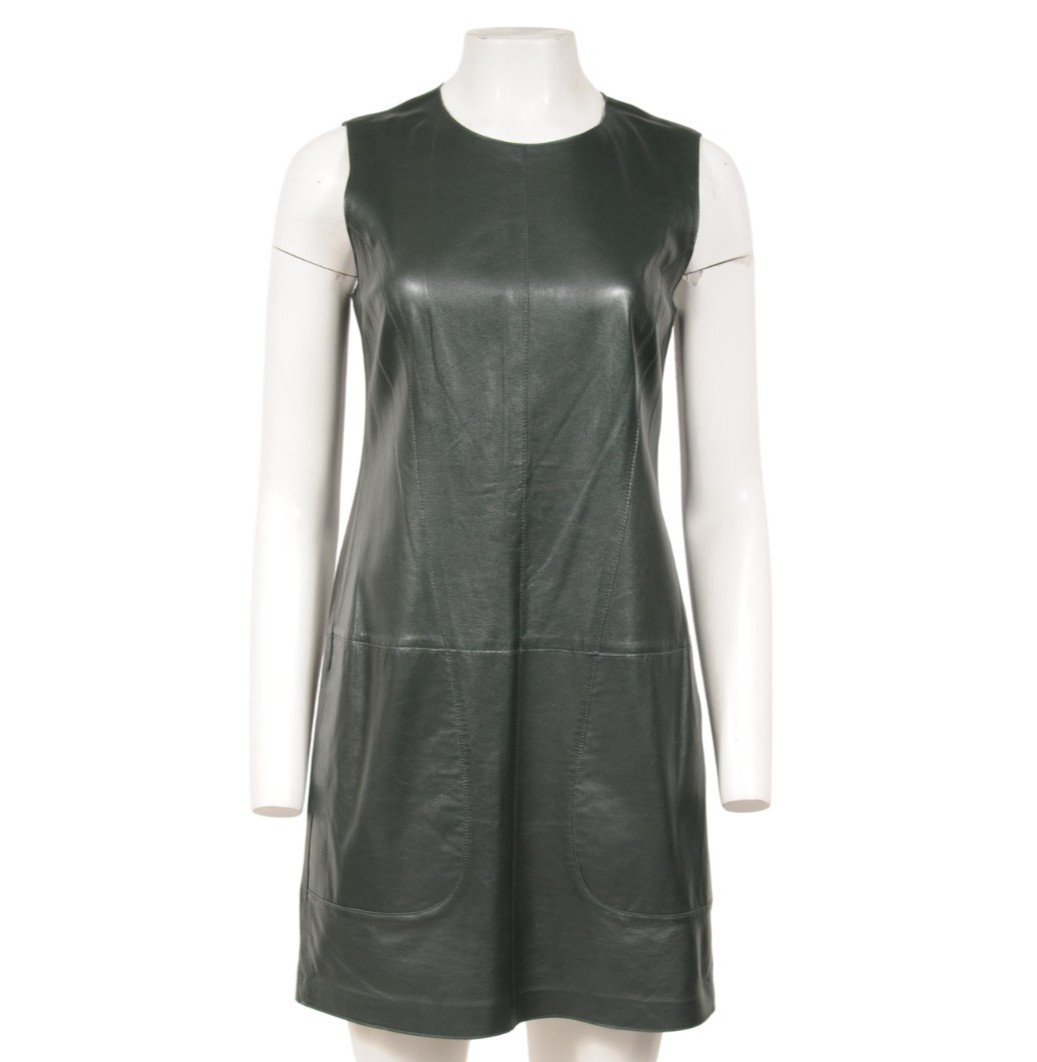 Vince Womens Pine Green Lamb Leather Sleeveless Shift Dress US 6