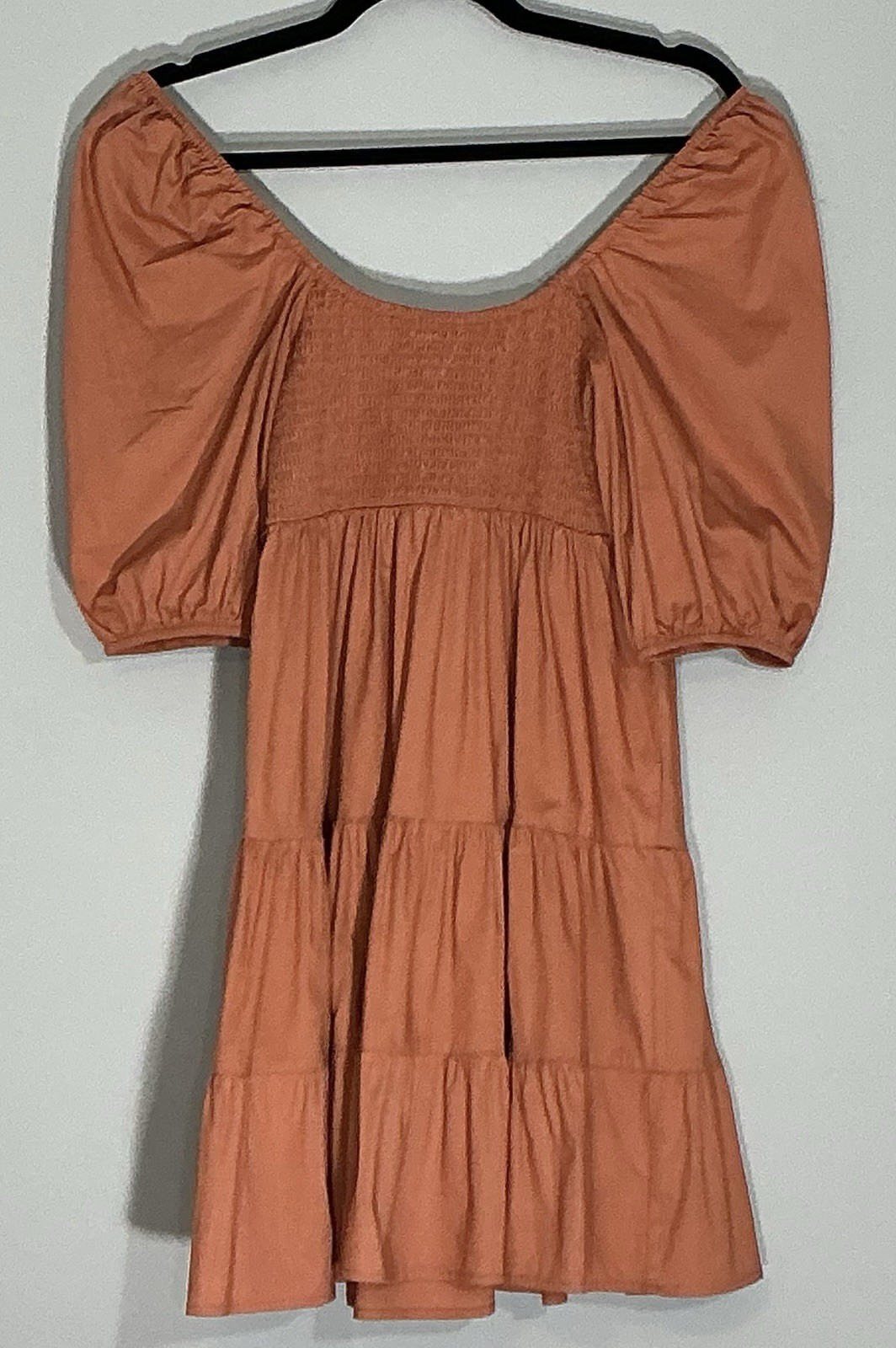 Alter’d State Dress Womens Small Rust Smocked Puff Sleeve Tiered Mini Boho