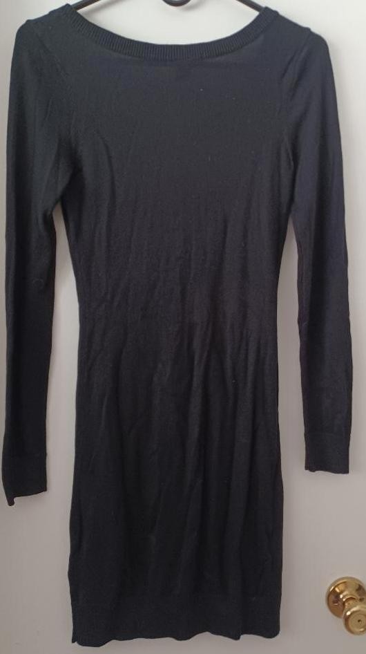 H&M BASIC BLACK KNIT LONG SLEEVE RIBBED BOAT NECK SHEATH DRESS XS BRAND NEW NWT