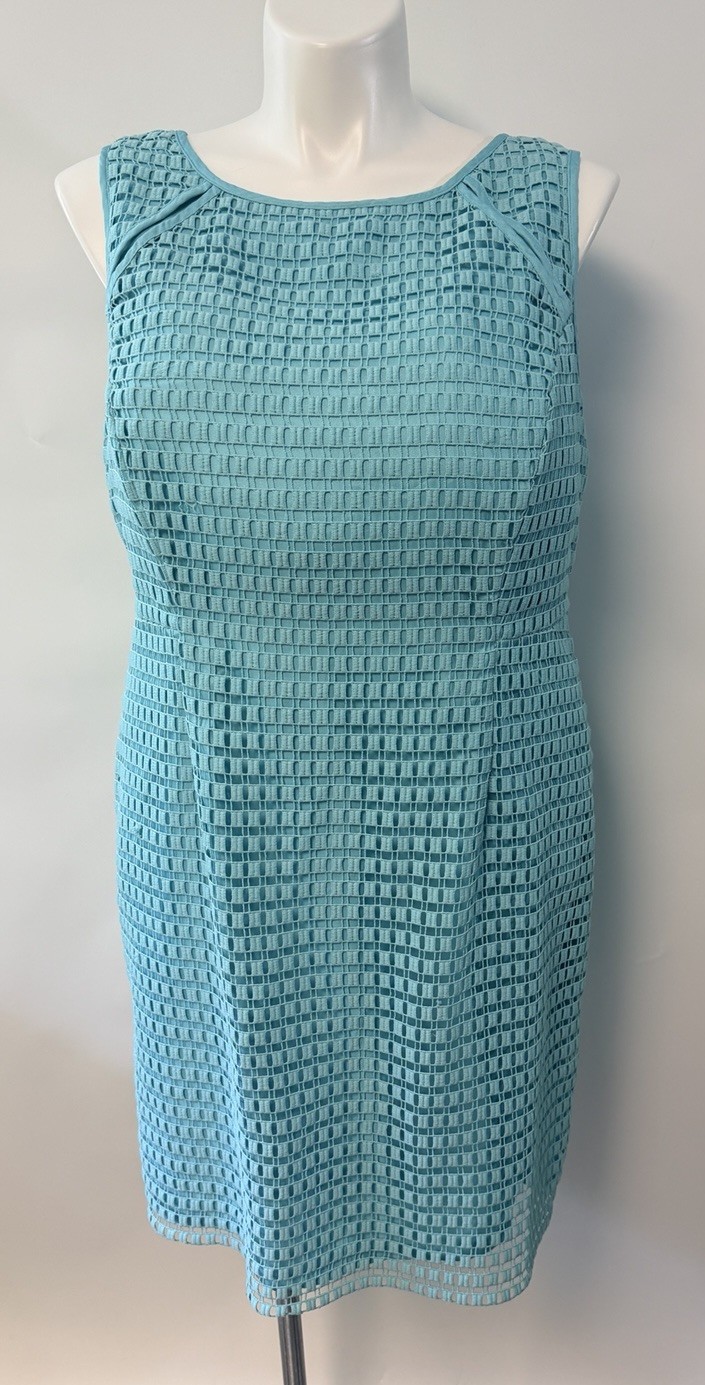Calvin Klein sleeveless dress teal geometric lace overlay Knee Length Sz 20W