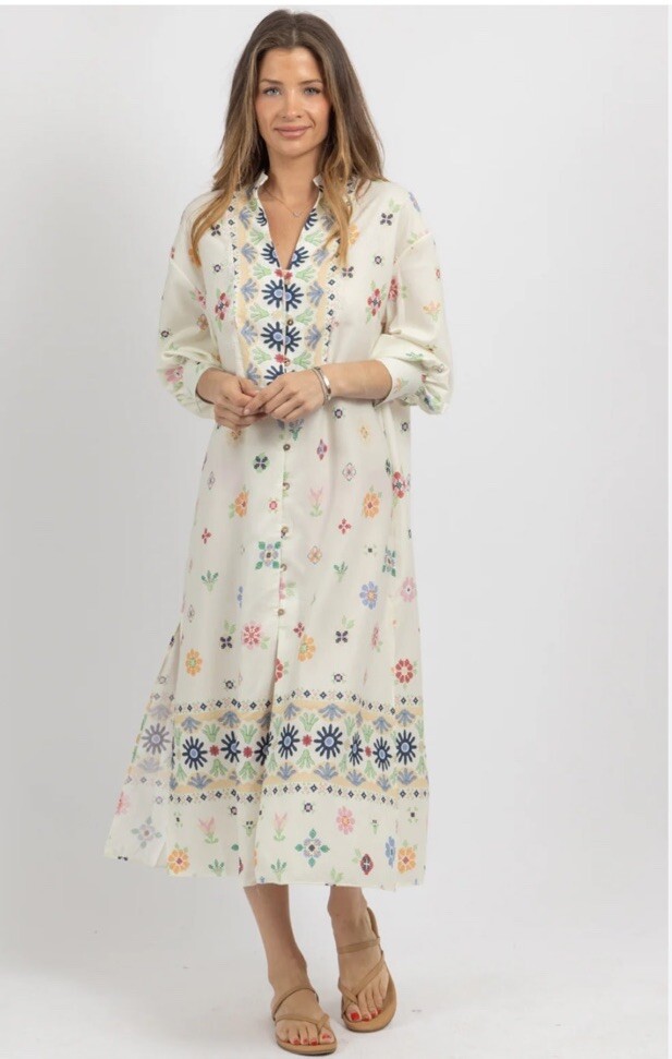 ZARA 2023. ECRU LINEN FLORAL PRINT TUNIC DRESS KAFTAN. 8038/456 SIZE S