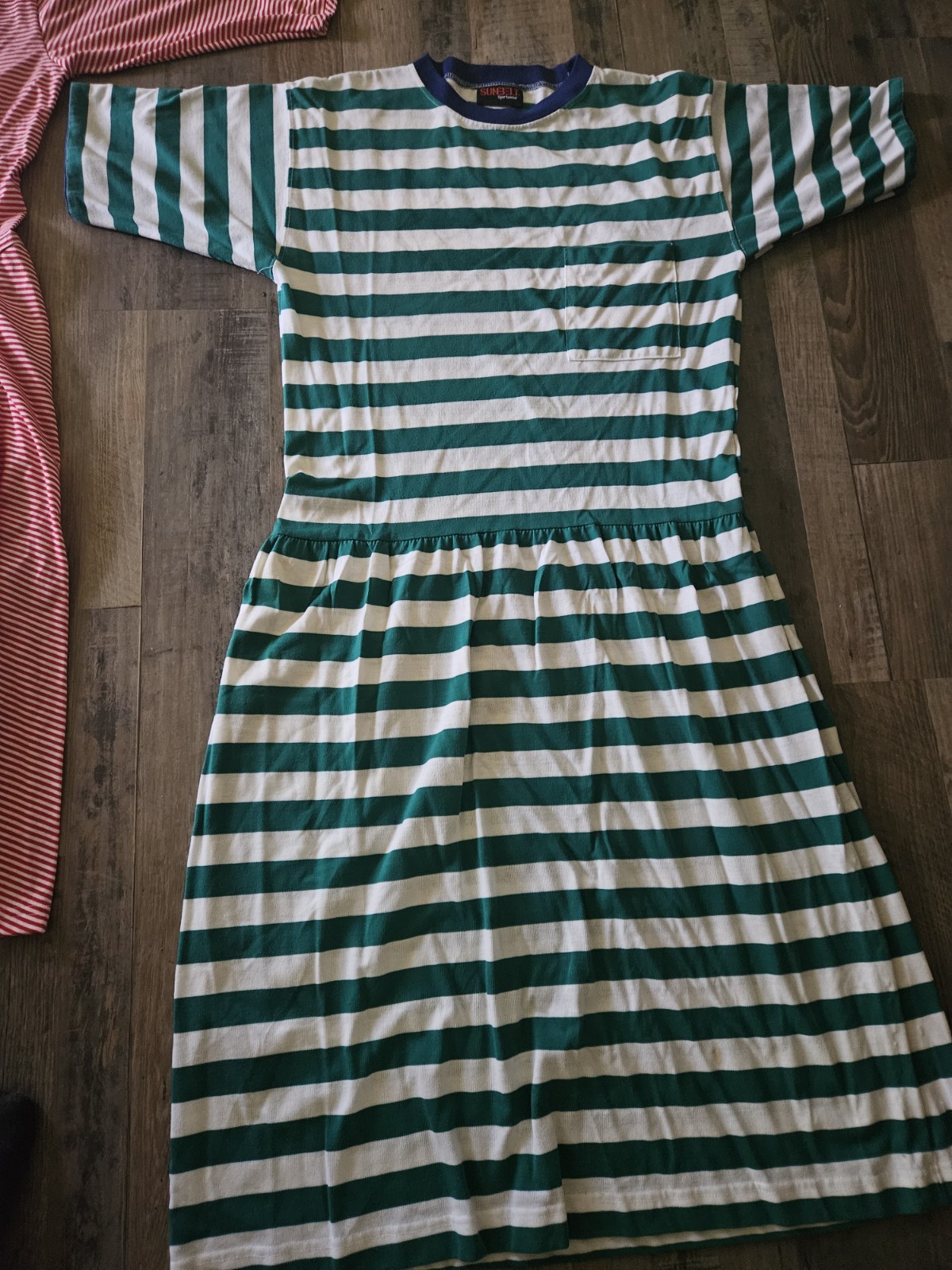 Women’s Vintage Sunbelt Sportswear One Size White And Green Striped Sun Dress