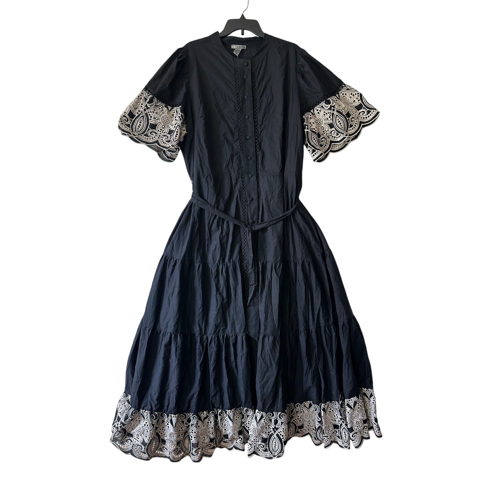 NWT Love X Design Southampton Embroidered Dress 3X Maxi Black