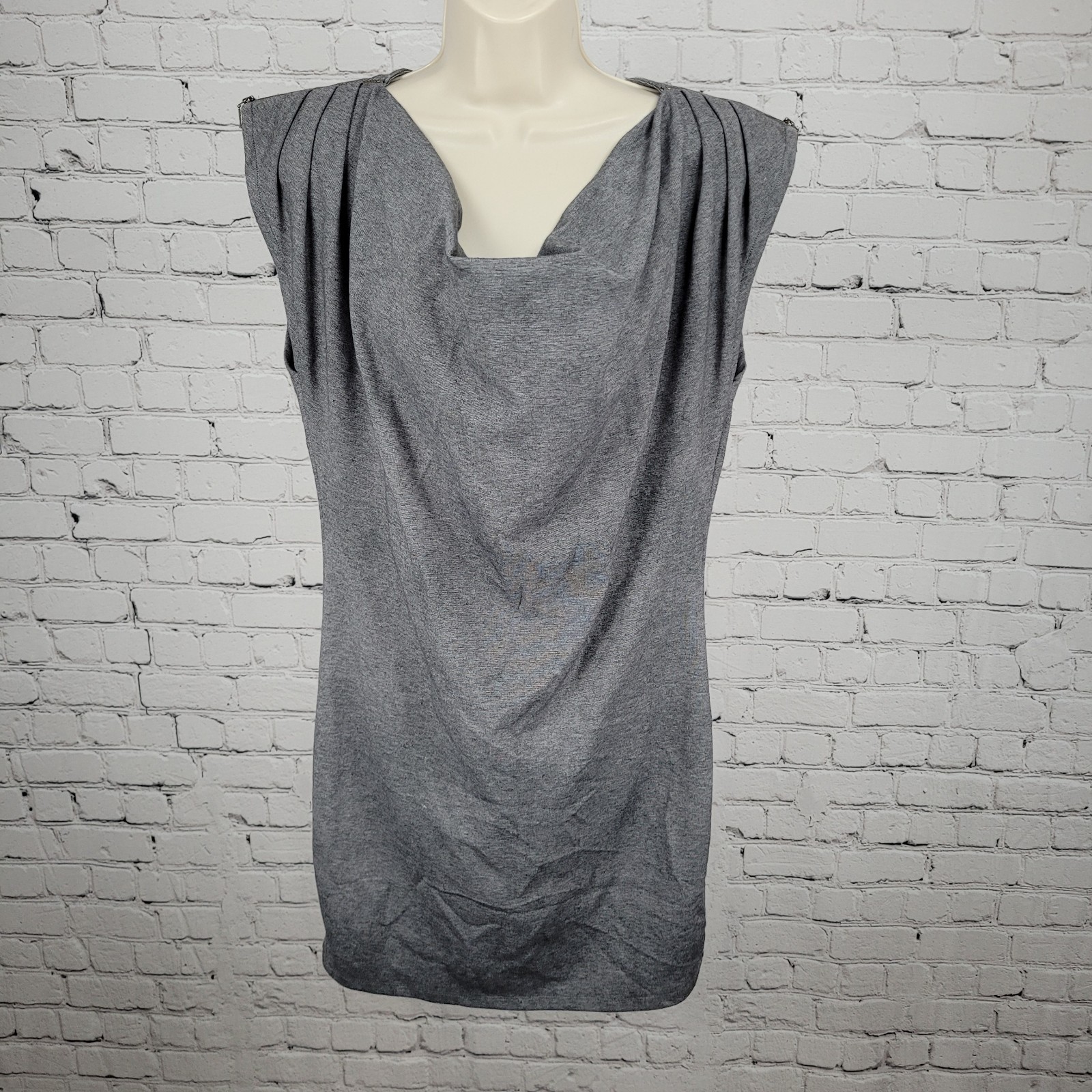 Selected Femme Grey Shoulder Zip Short Sleeve Cowl Neck Short Dress Size Large L