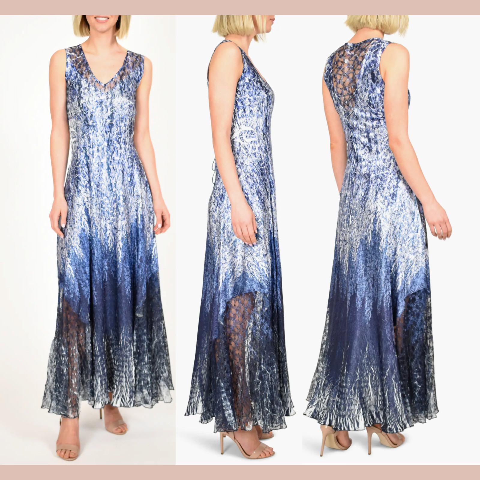 NEW $348 Komarov [ XL ] Corset Back Charmeuse Maxi Dress in Blue #U1703b