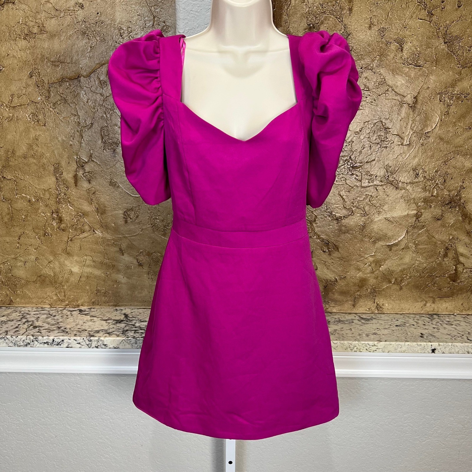NWT DO+BE Mini Dress Small Magenta Puff Sleeve Sweetheart Neckline Barbiecore