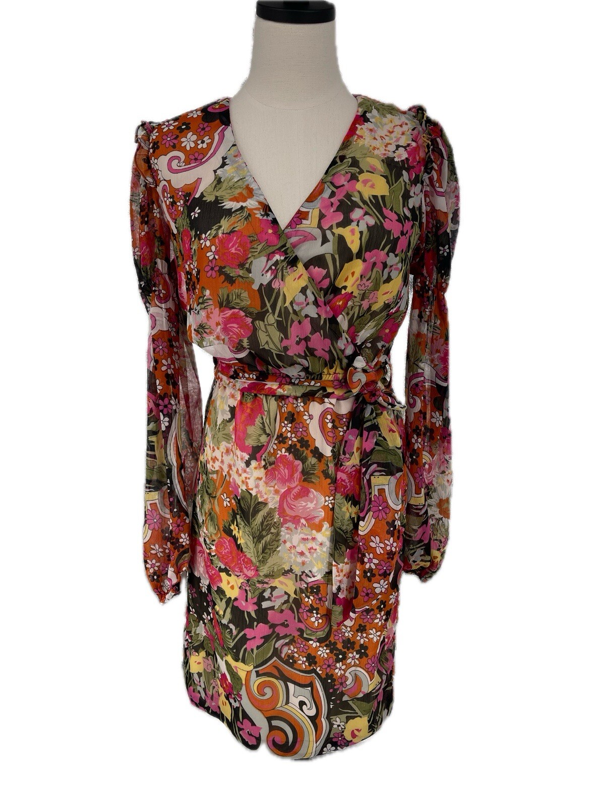 Walter Baker Audrey Floral Georgette Surplice Dress Small S