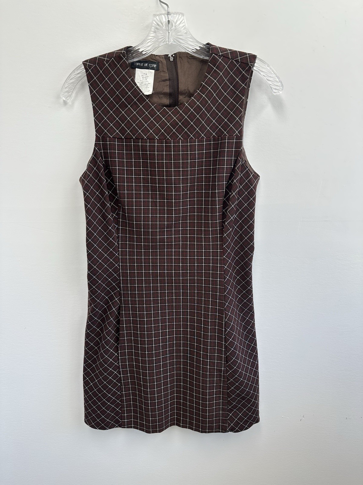 Vintage Esprit 90’s Preppy Burgundy Checkered Plaid Pencil Mini Dress Size S