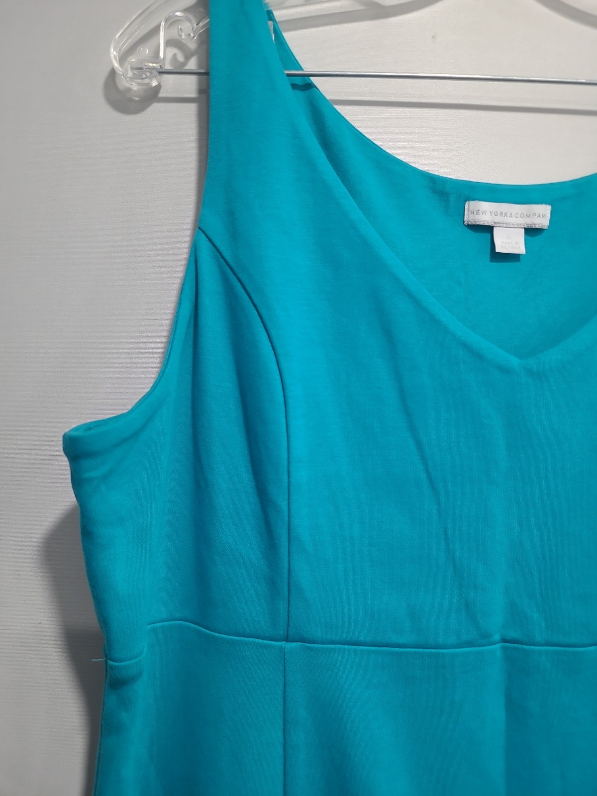 New York & Co Women’s Teal Solid V-Neck Sleeveless Knit Dress Sz XL 100% Cotton