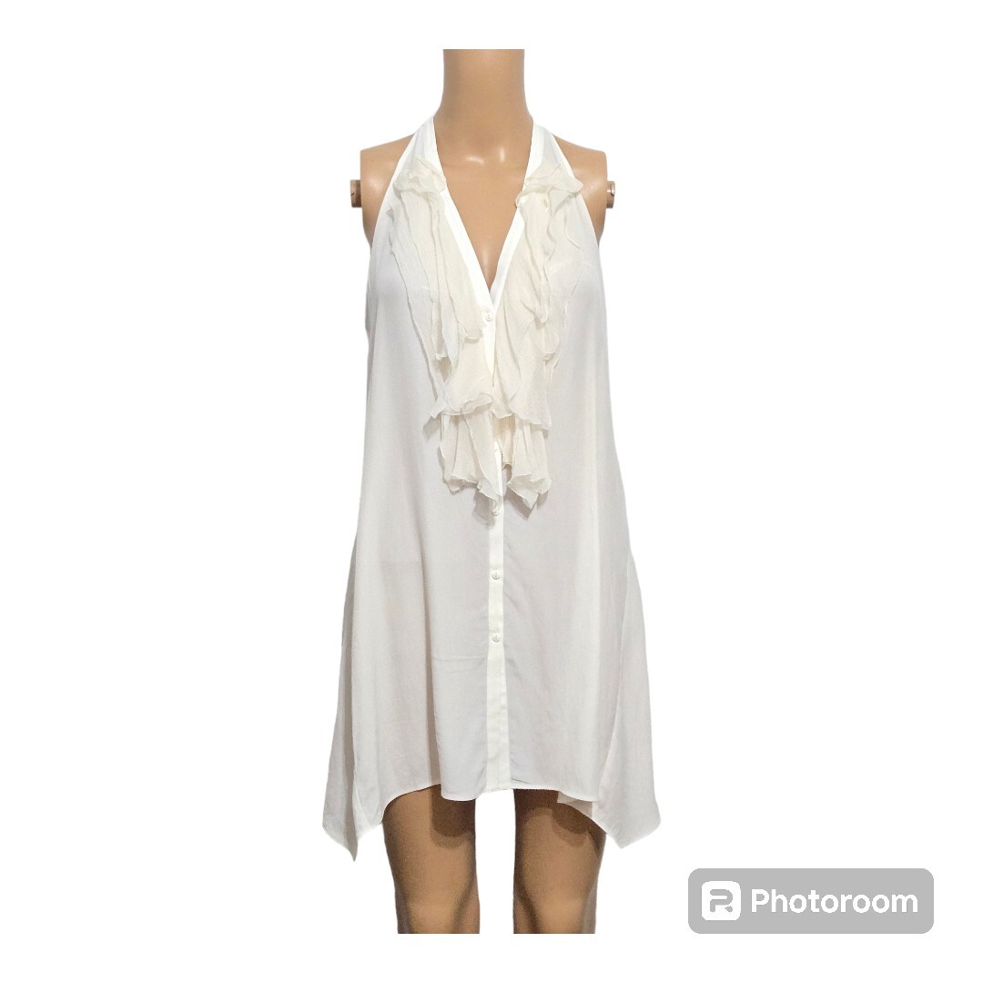 Vince Ivory Silk Blend Ruffled Button Down Tank Top Size SMALL