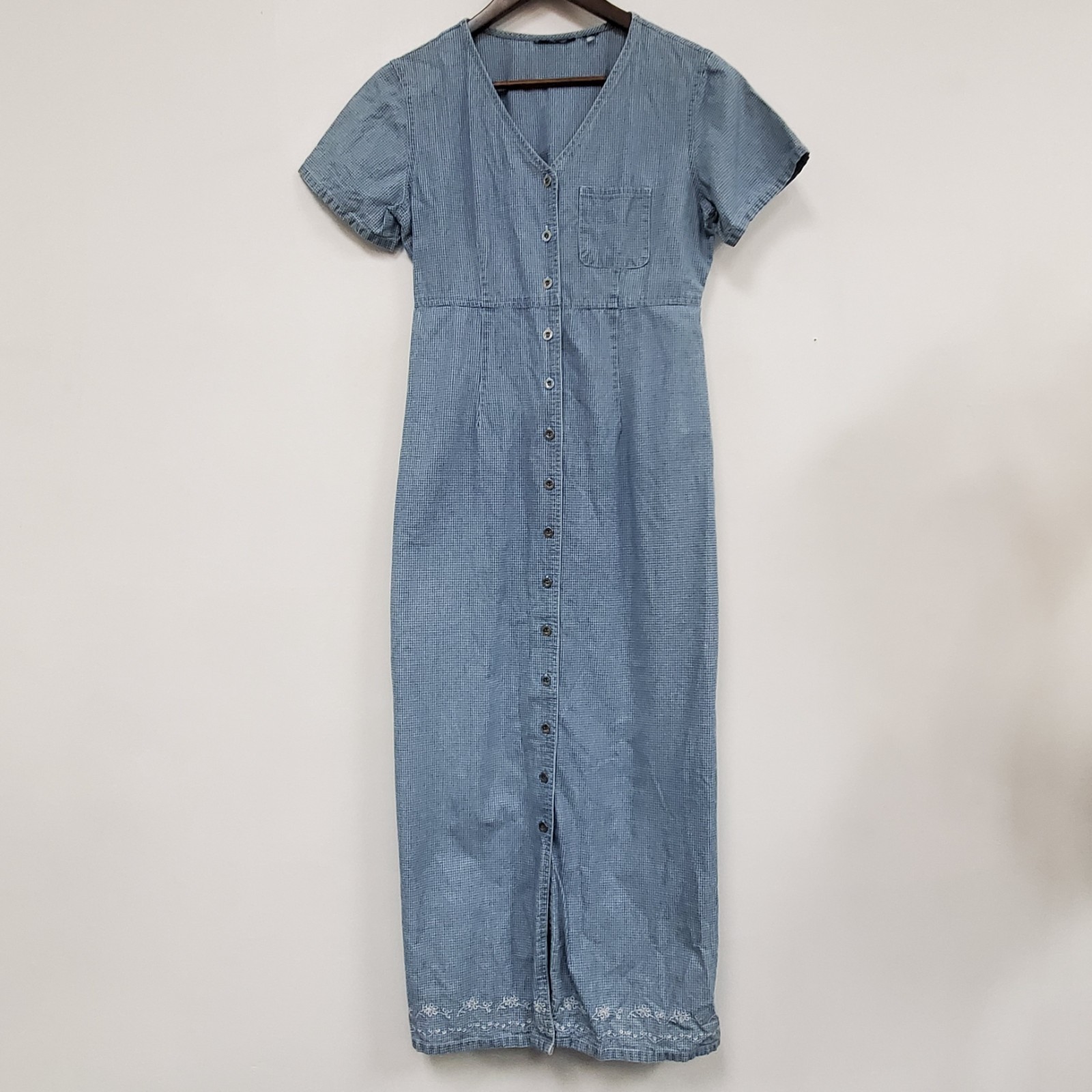 Country Cowgirl Embroidered Denim Button Front Dress Size S Blue Boho Prairie