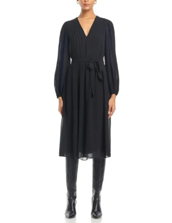 Kobi Halperin Tatum Pintucked V Neck Midi Dress MSRP $448