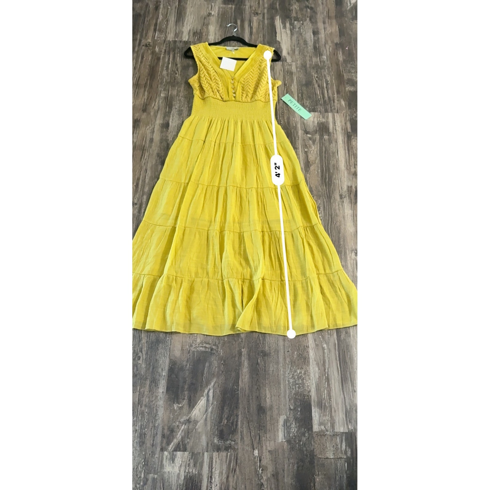J Gee Cress Chevron Crochet Lace Tiered Mustard Maxi Sun VacationDress size PL