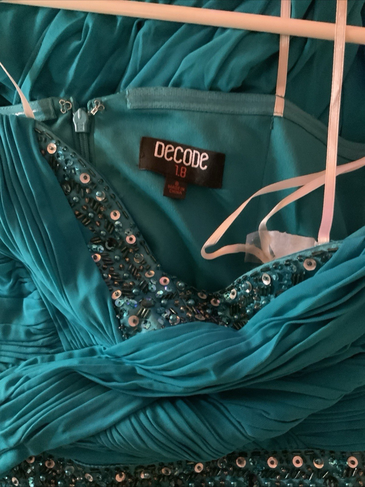 DECODE 1.8 Turquoise Sequins Sweetheart Strapless Formal Gown Sz 8
