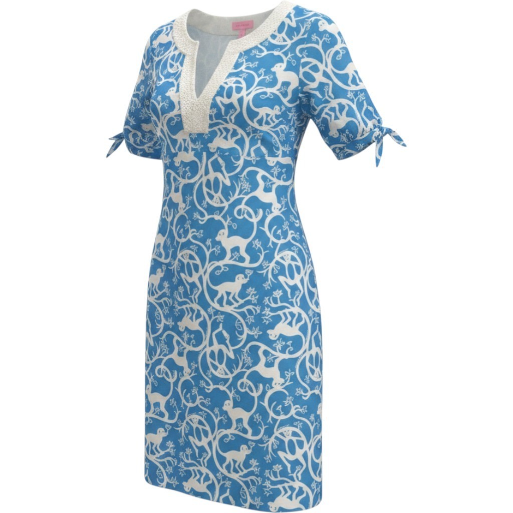 Lilly Pulitzer Womens Blue White Monkey Print Eyelet Trim Cotton Shift Dress 6