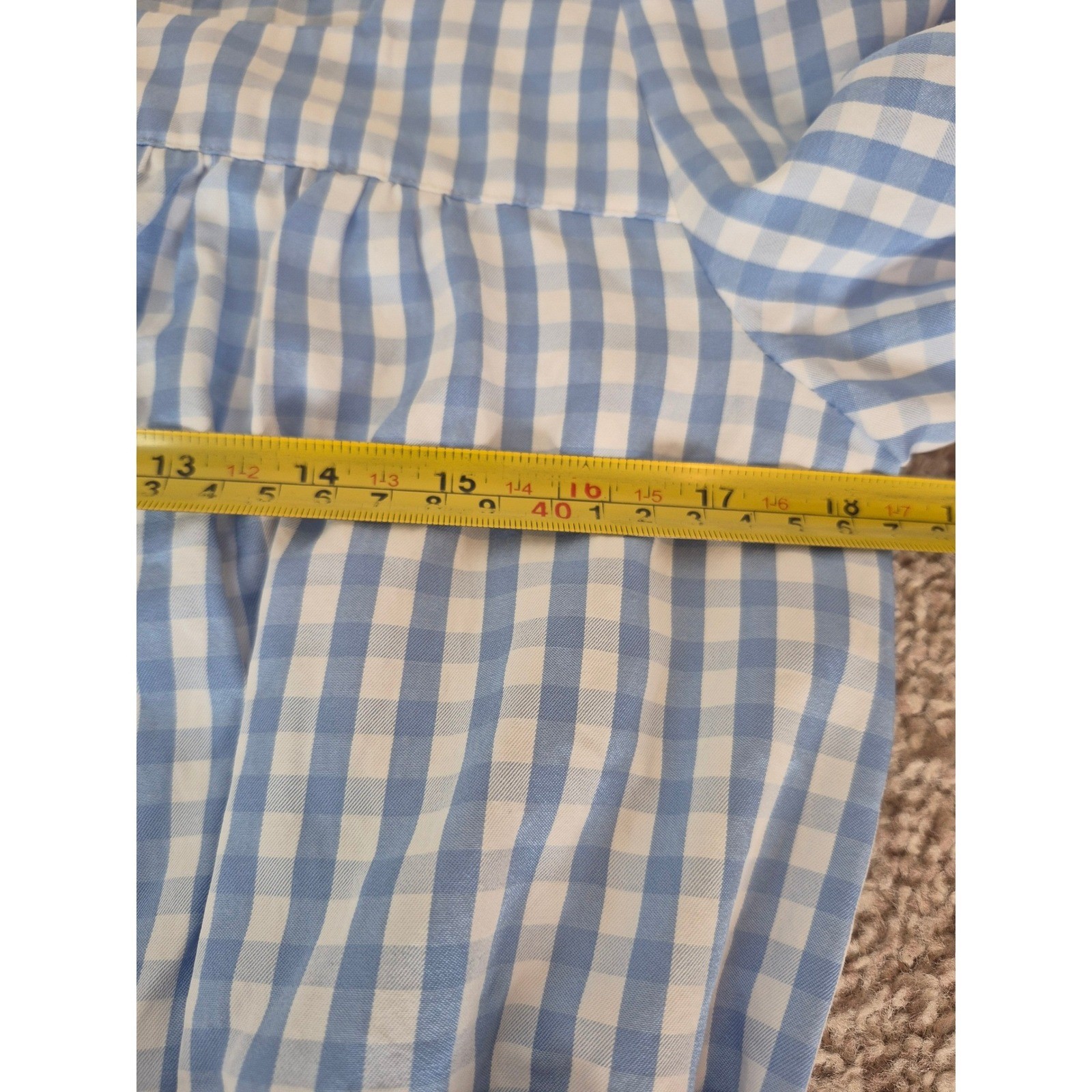 Vila Blue Gingham Maxi Belted Dress Square Neck Puff Sleeve Size US 8
