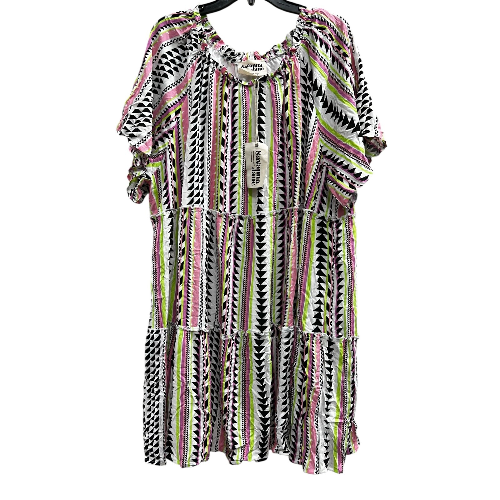 SAVANNA JANE pink black Aztec Oversized loose fit Boho dress NWT Plus sz 3XL