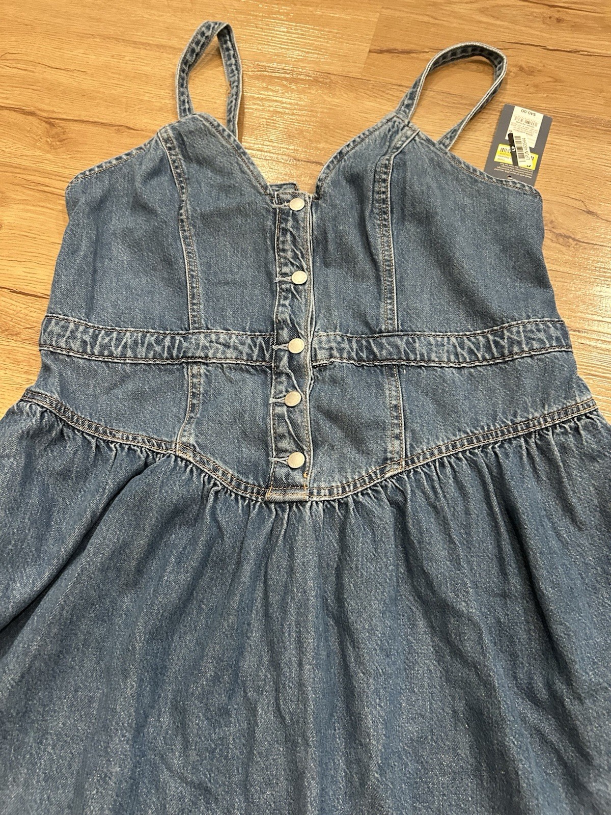 Universal Thread Blue Denim V-Neck Button Front Strappy Sundress Knee 12