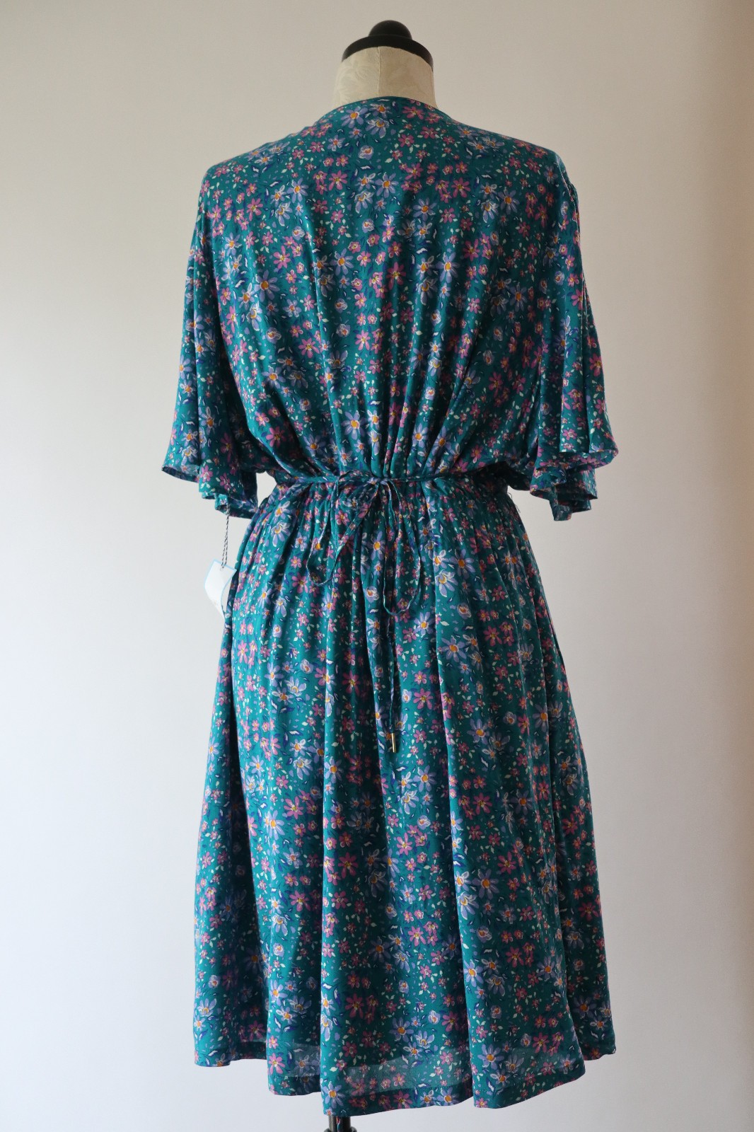 Draper James RSVP Teal Green Floral Short Batwing Sleeve Wrap Dress Women XXL