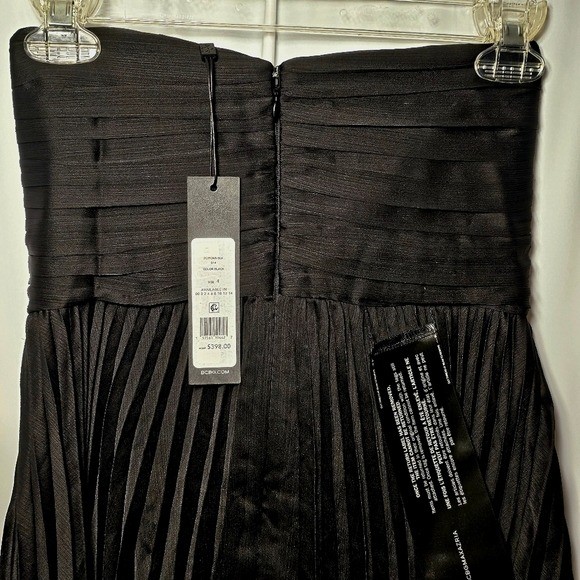 BCBGMAXAZRIA Womens Black Strapless Pleated Layered Maxi Dress Size 4