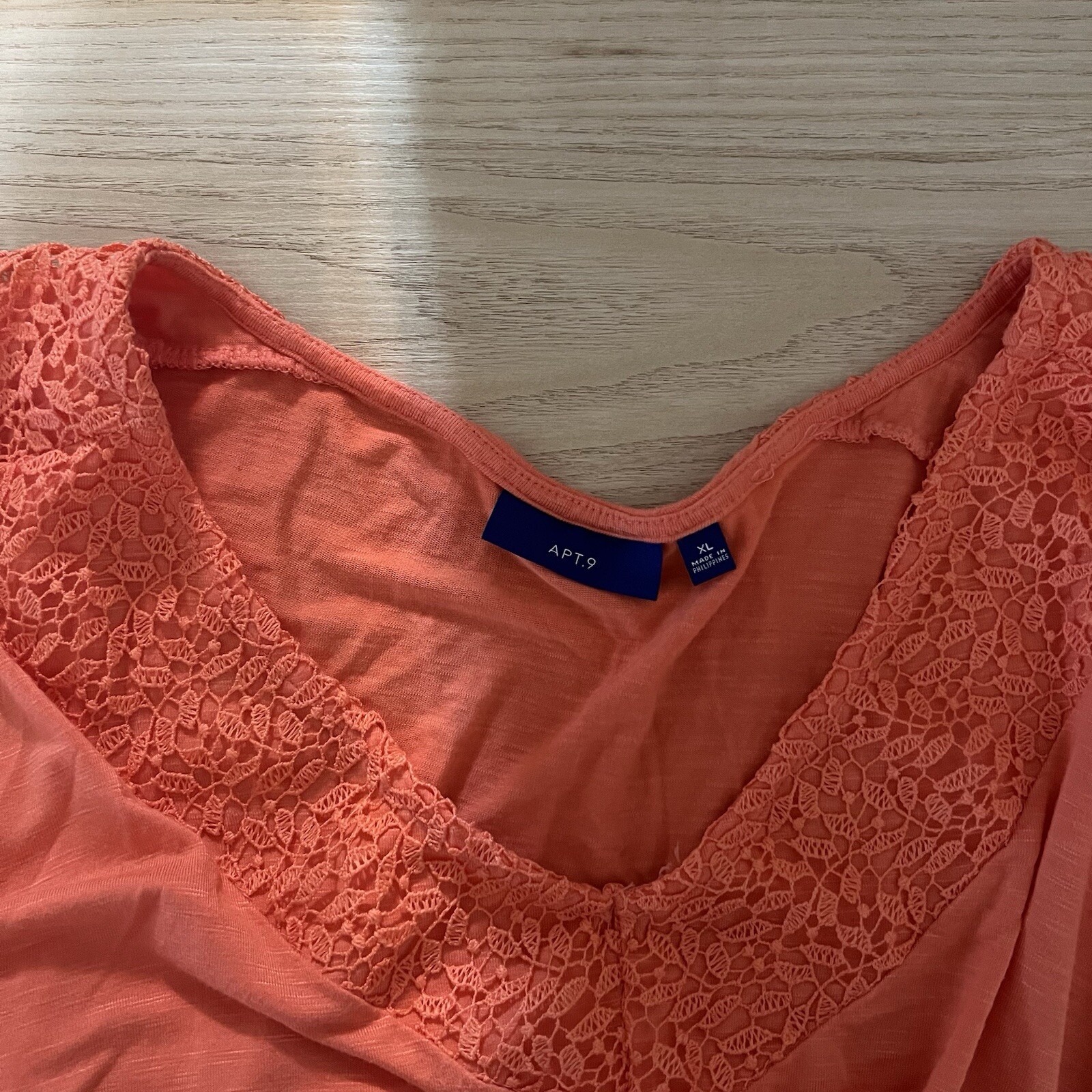 APT. 9 Knit Maxi Dress Size XL Bright Coral Salmon Pink Lace Empire Waist