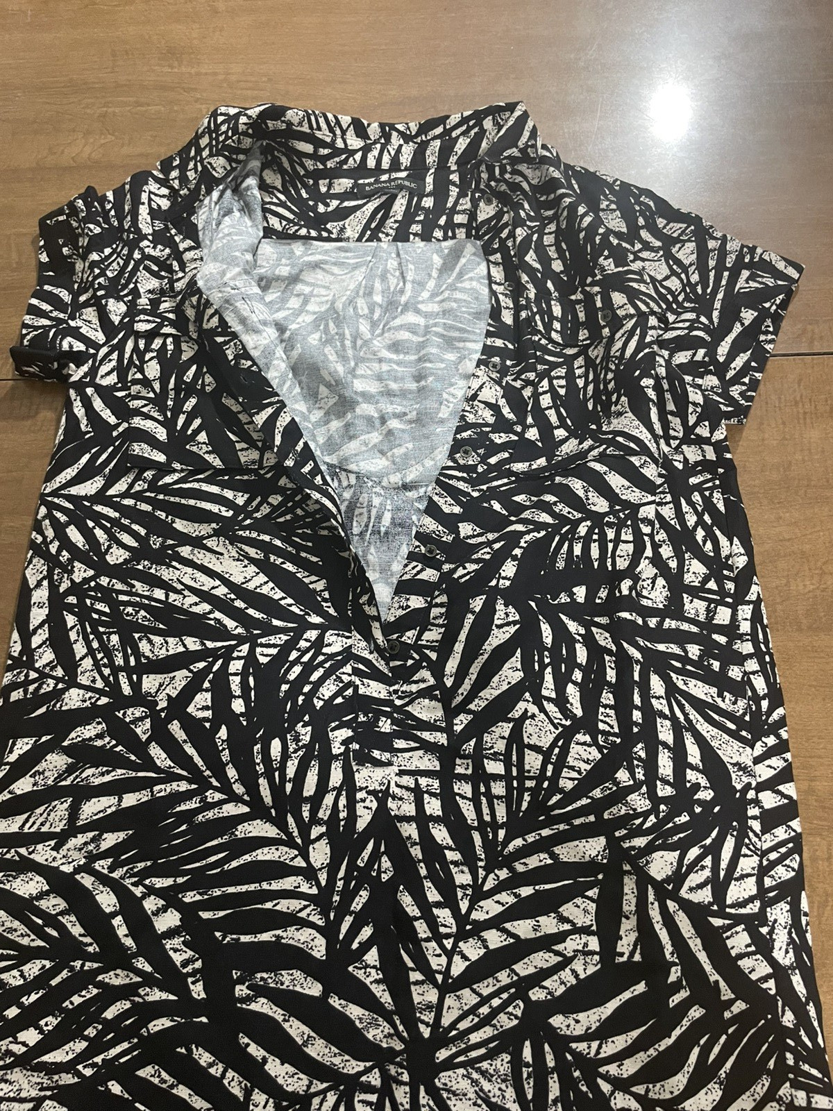 Banana Republic Size 4 Black+ Tan Tropical Vacation Linen Dress Short Sleeve
