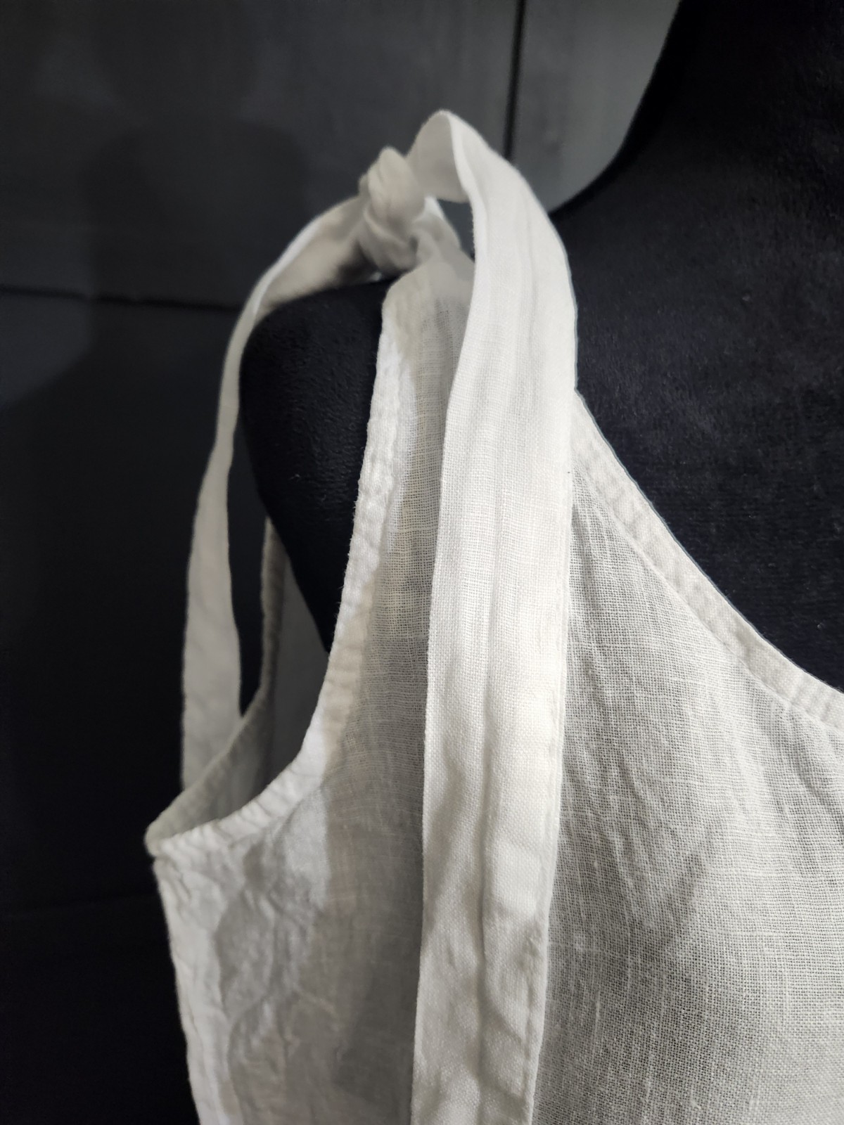 Valentina Naldi Dress 100% Linen Small Made In Italy White Long Tie Shoulders