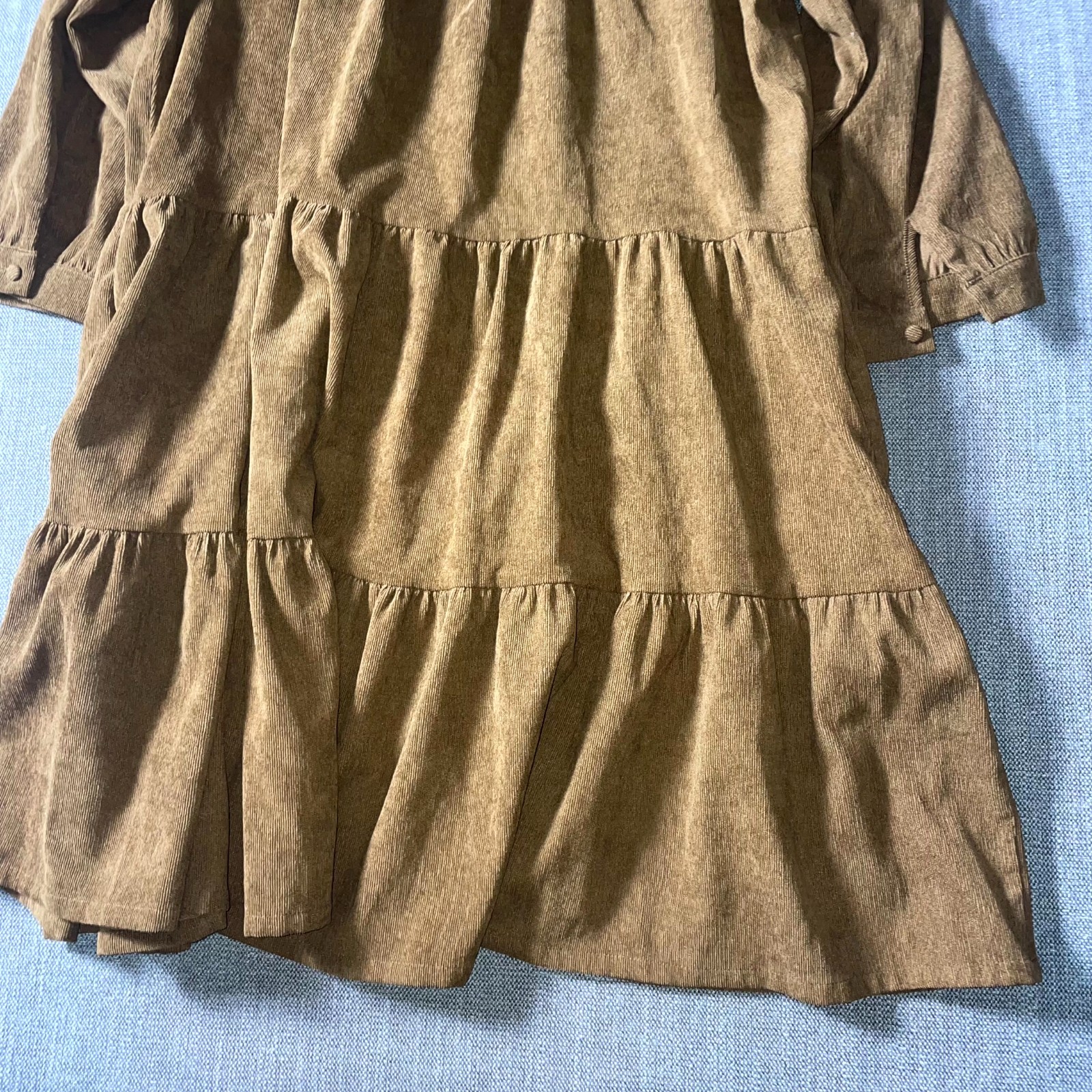 Pinch Tiered Mini Dress Womens Large Brown Puff Sleeve Collared Button Front