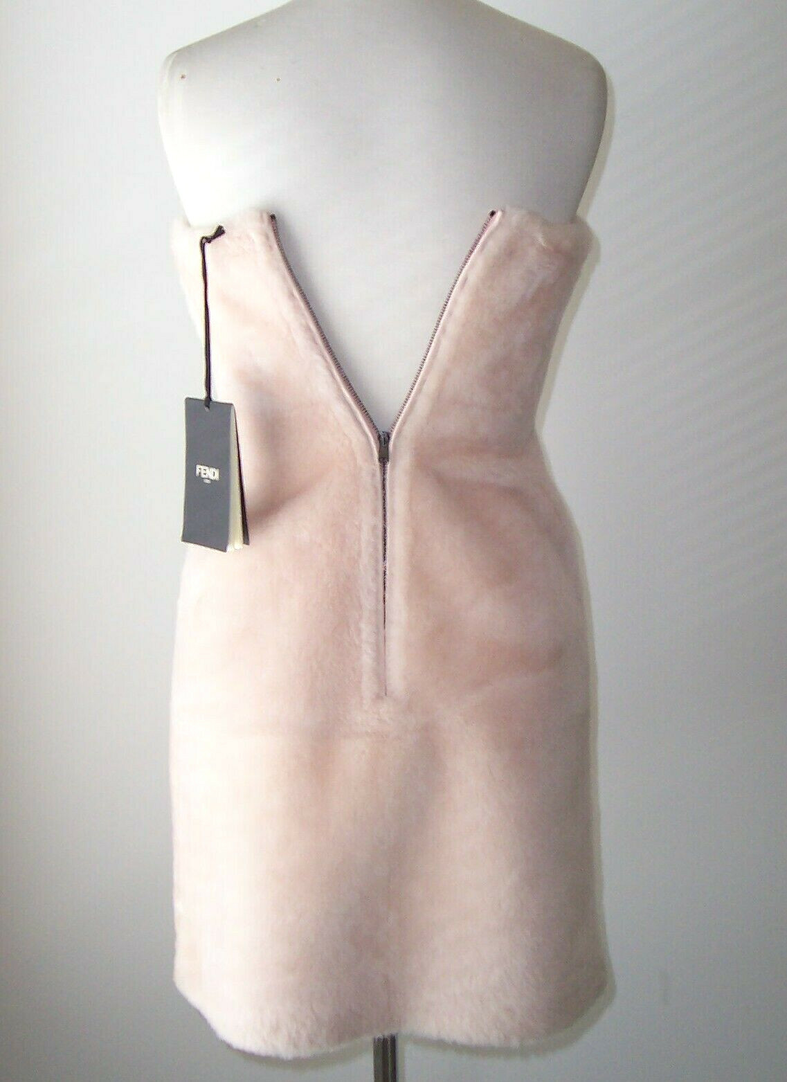 FENDI Pink Shearling Lamb Fur Bustier Strapless Dress 40 2 4 F/W 2015