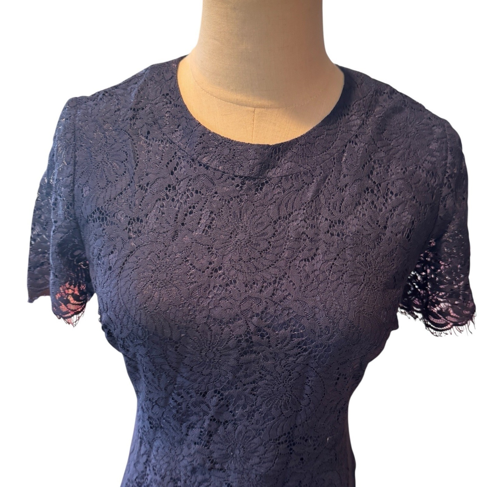 Madewell Navy Blue Floral Lace Mini Dress B6437 Short Sleeve NWT Size 2