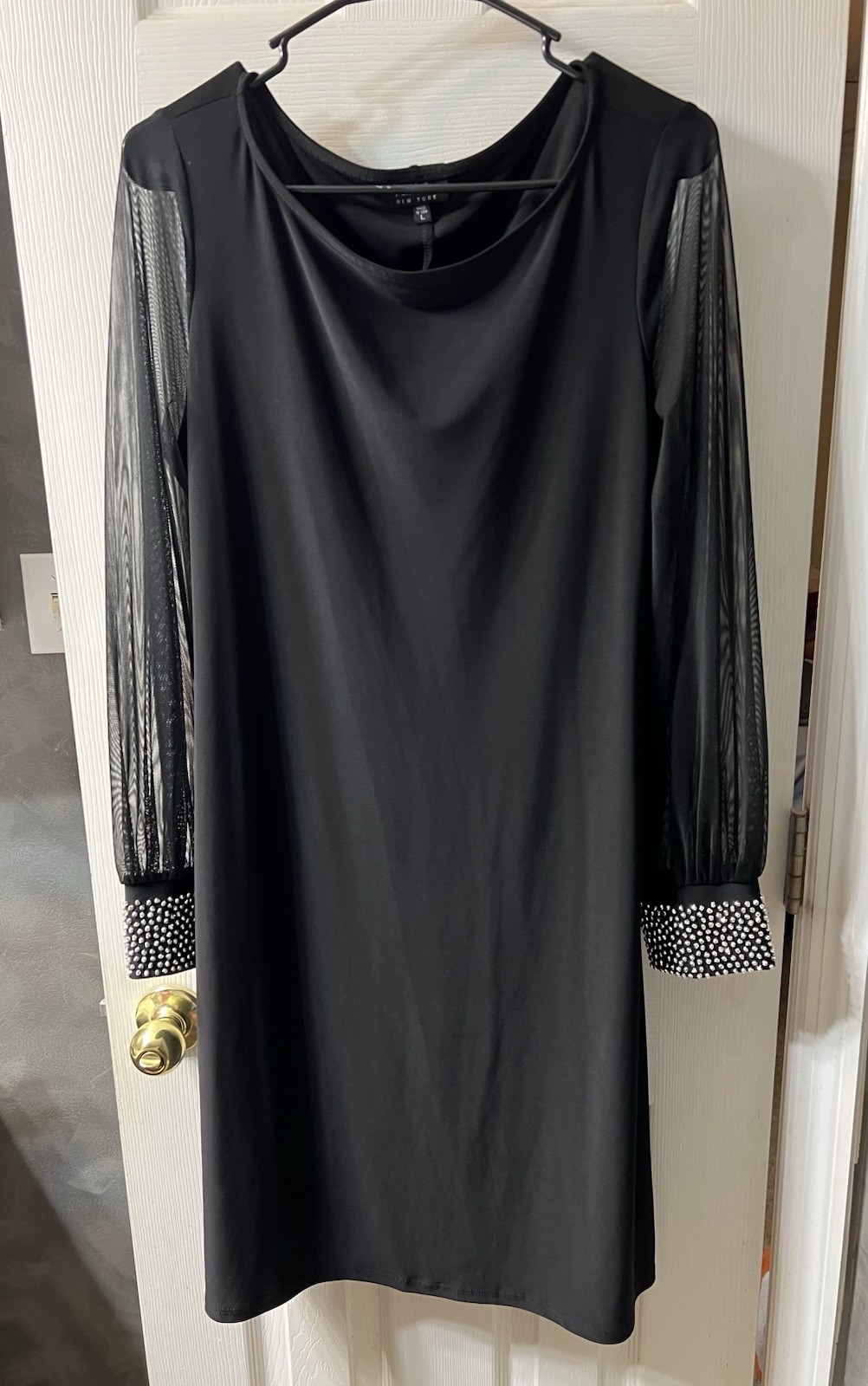 Nicole Miller New York Women’s Black Solid Sheath Dress Sheer Long Sleeve L