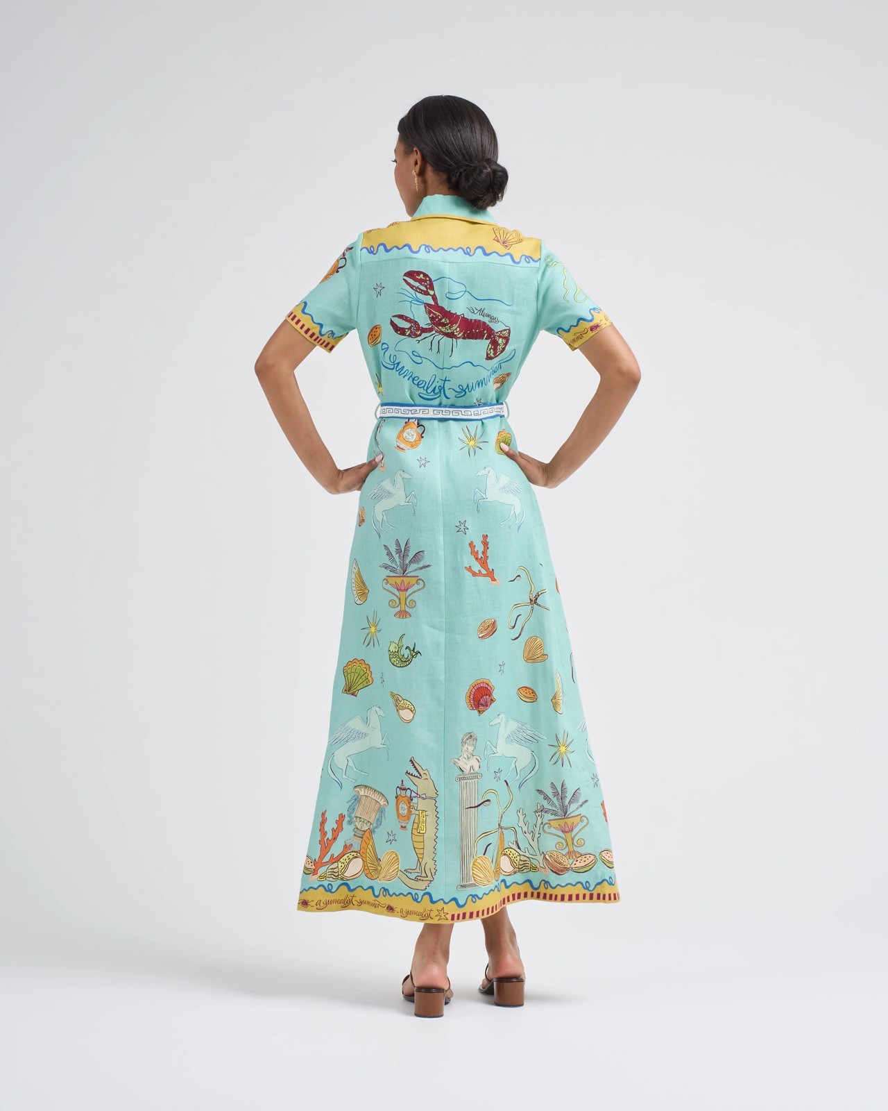 Alemais Surrealist Summer Short-Sleeve Linen Shirtdress 10
