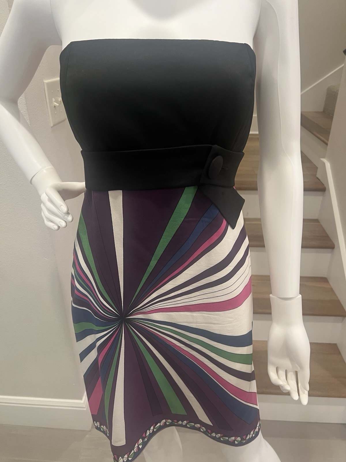 Strapless Multi Color Starburst Print Dress Size 42