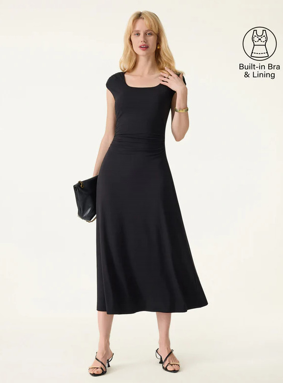 OGL SkinKiss Cooling Square Neck Ruched Midi Bra Dress, Black (NEW)