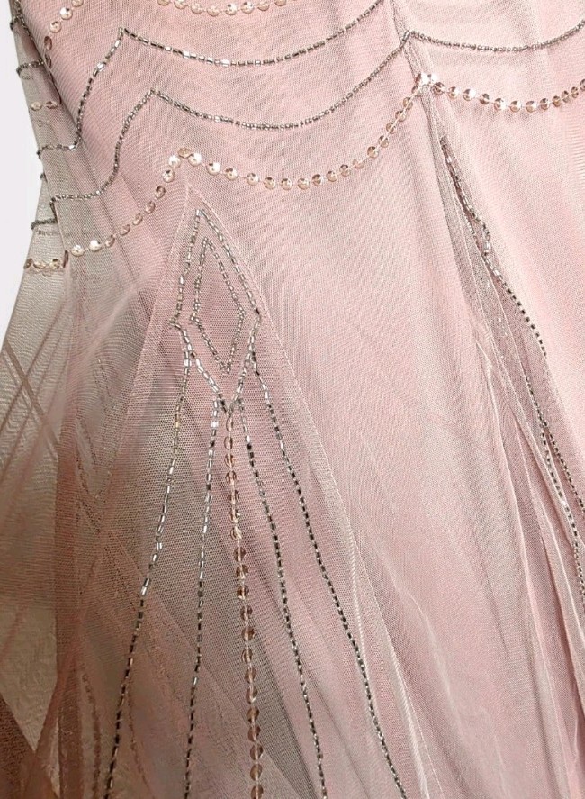 Monsoon Elizabeth Maxi floor length dress Dusky Pink Size 12 Sequin beads 20s