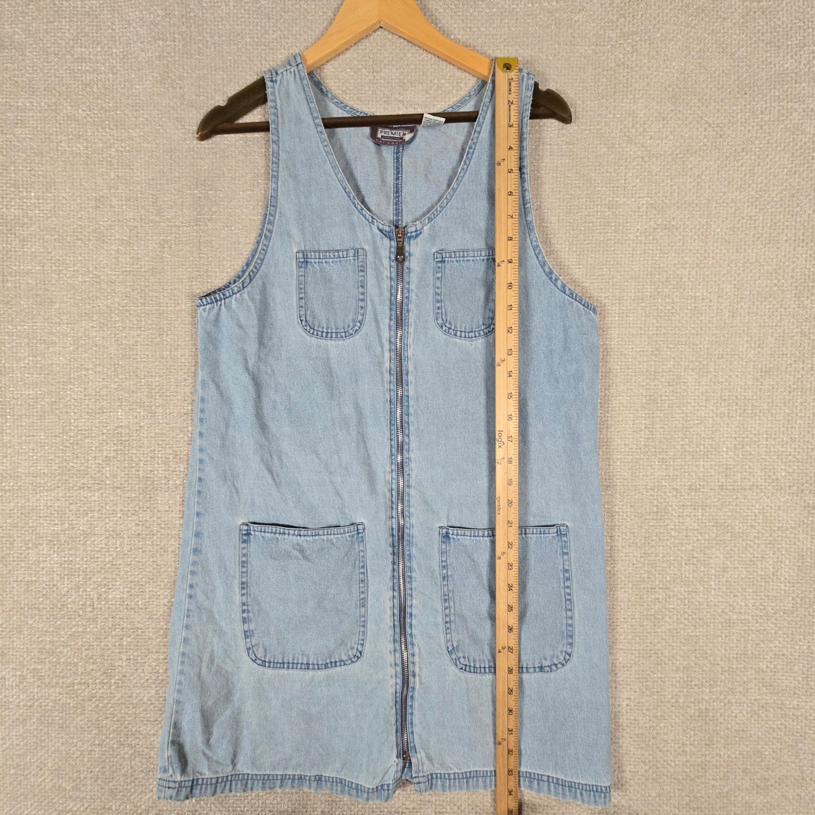 Premier International Womens Vintage 90s Denim Zip Front Jumper Dress Blue L